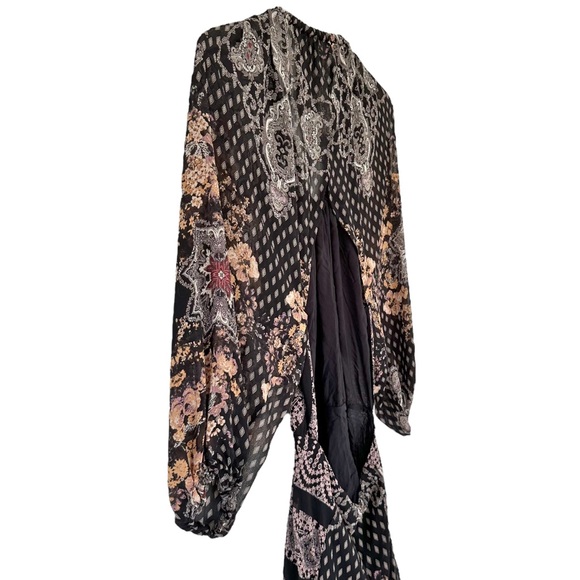 Free People Seven Wonders Black Combo Open Back Puff Sleeve Mini Dress Size M - Picture 8 of 12